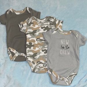 3pc grey, brown and white army bodysuits